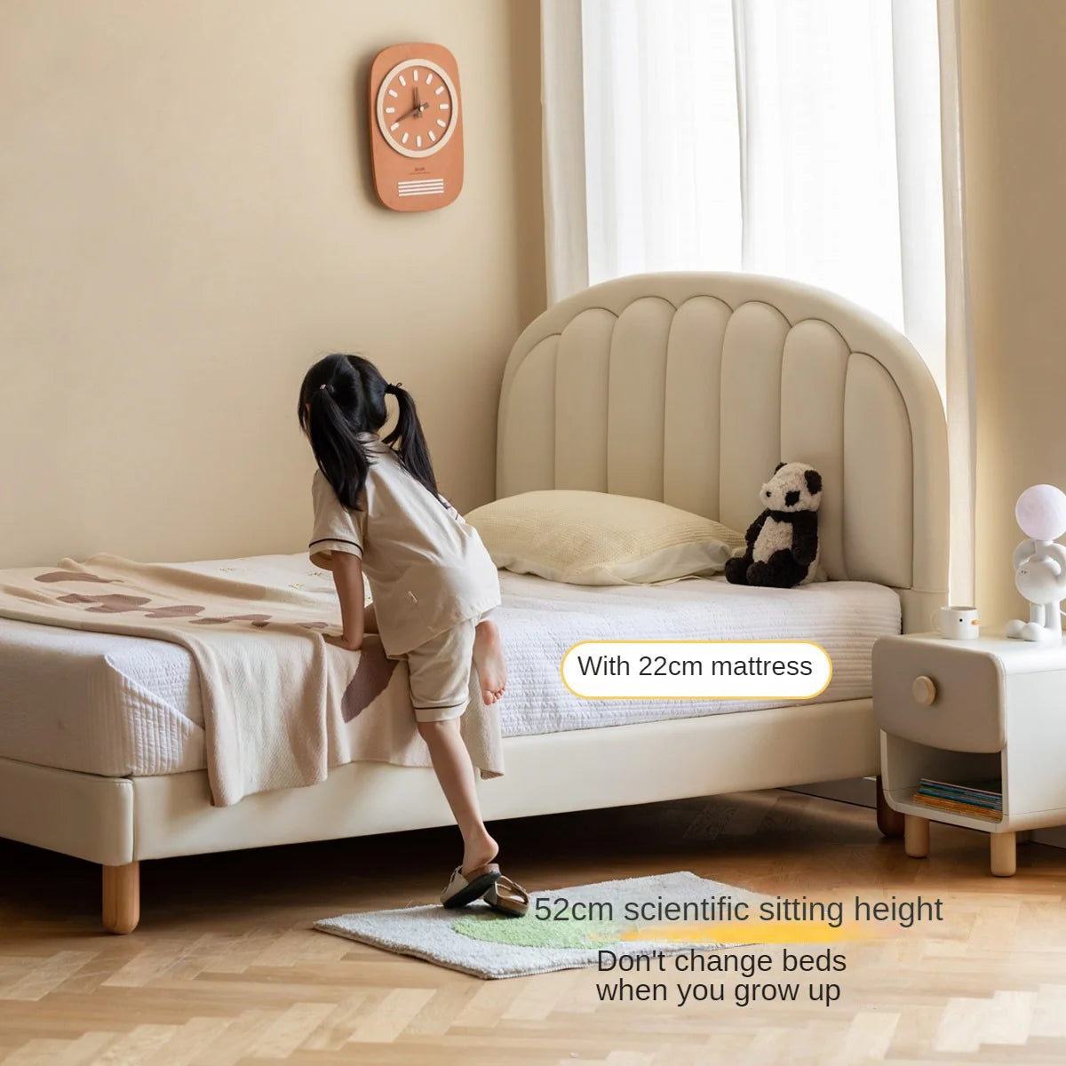 Children's Bed Modern Simple White Cream organic leather<