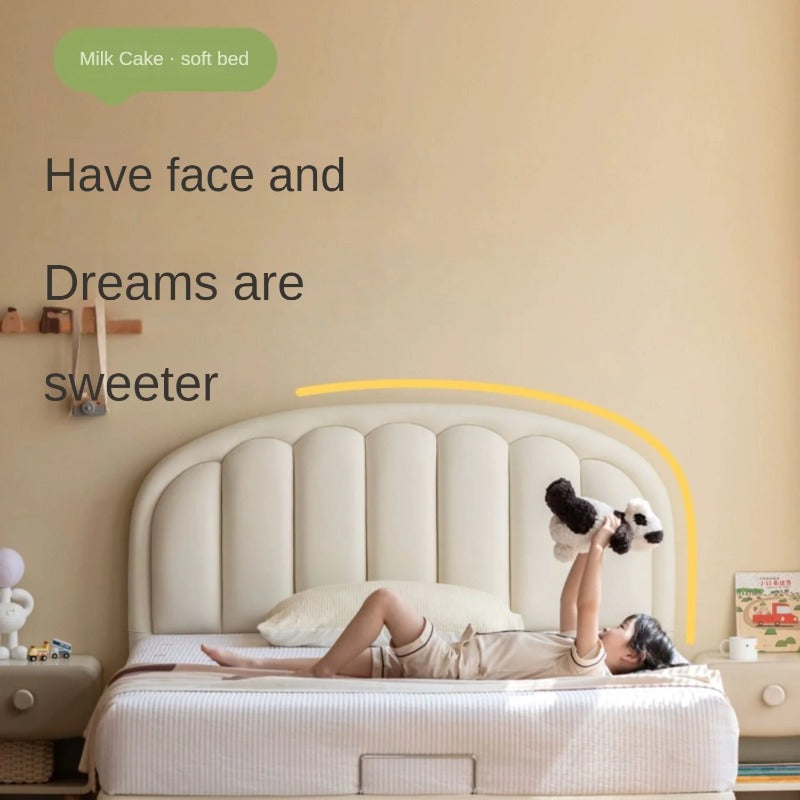 Children's Bed Modern Simple White Cream organic leather<