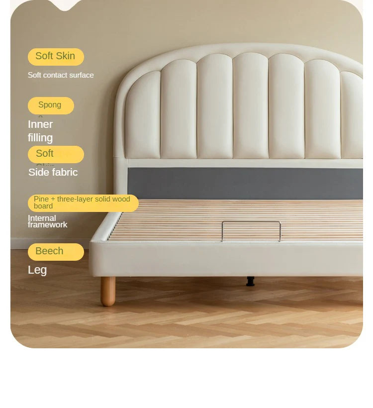 Children's Bed Modern Simple White Cream organic leather<