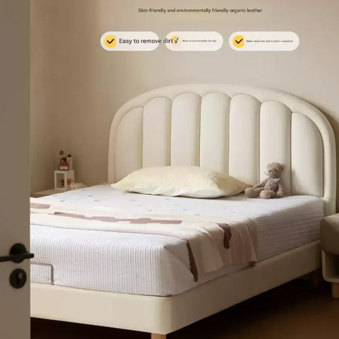 Children's Bed Modern Simple White Cream organic leather<