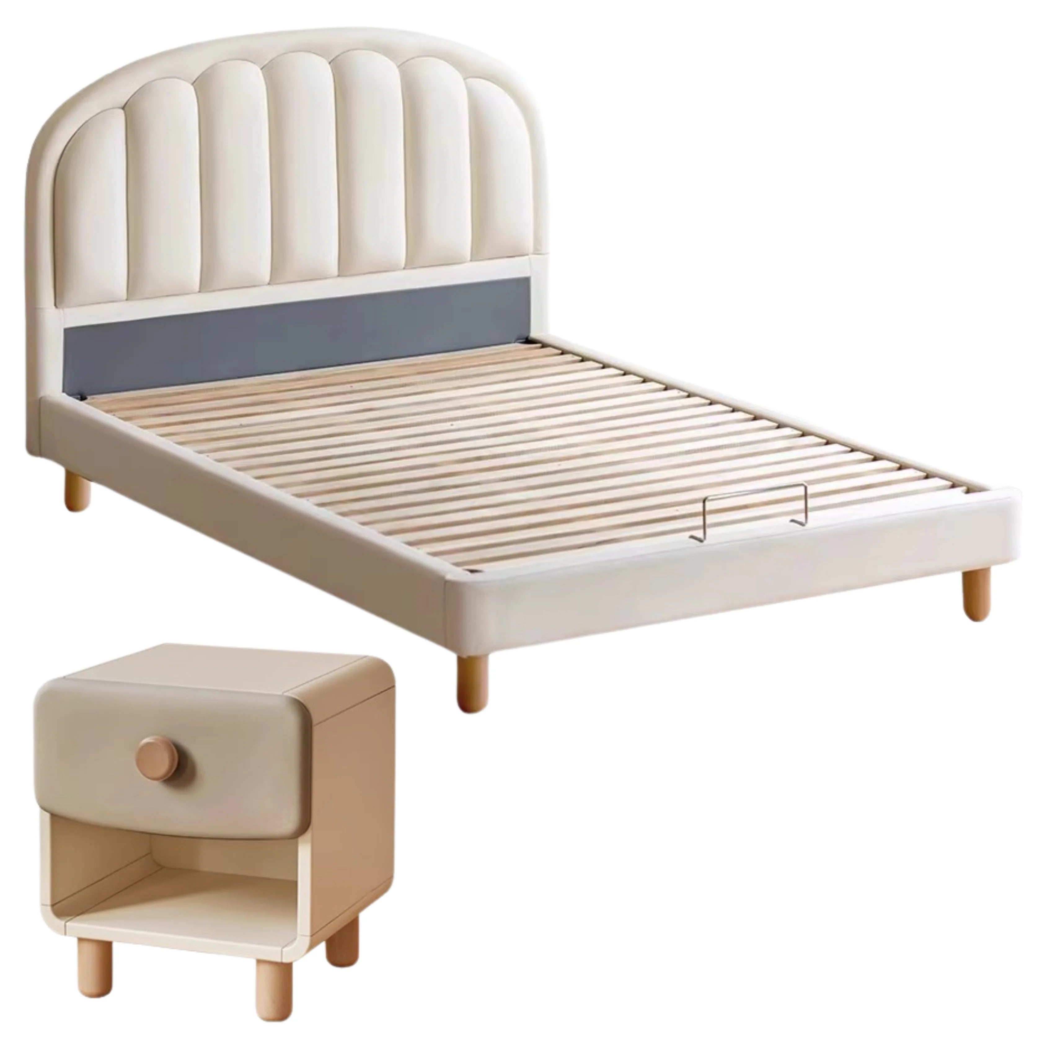 Children's Bed Modern Simple White Cream organic leather<