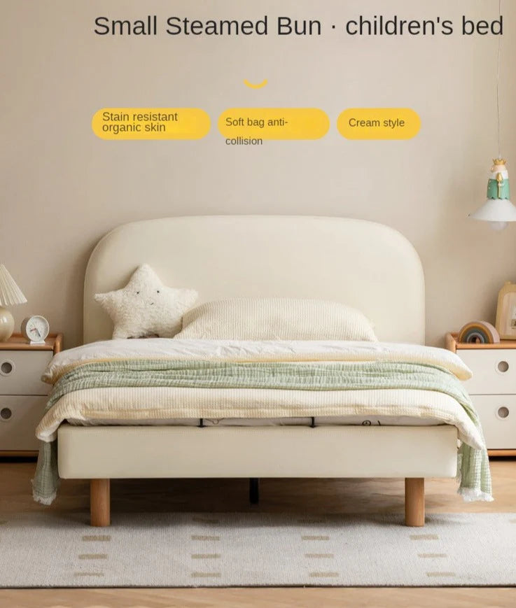 Organic leather Сhildren's bed cream bed<