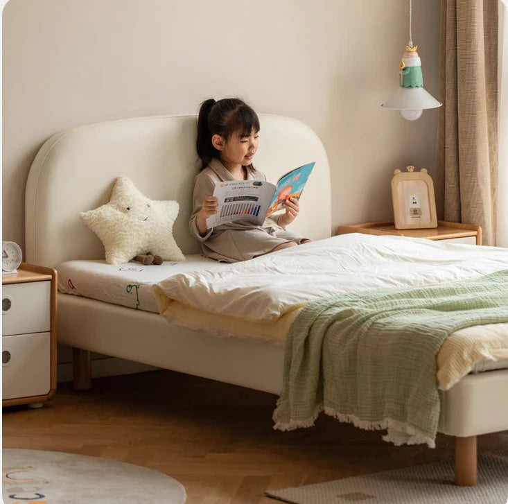 Organic leather Сhildren's bed cream bed<