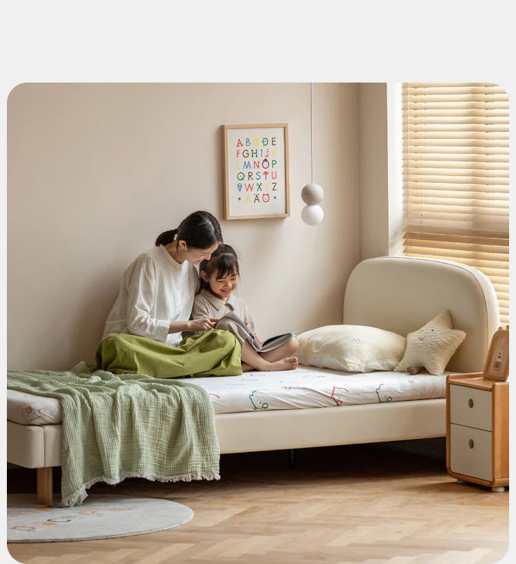Organic leather Сhildren's bed cream bed<