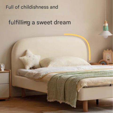 Organic leather Сhildren's bed cream bed<