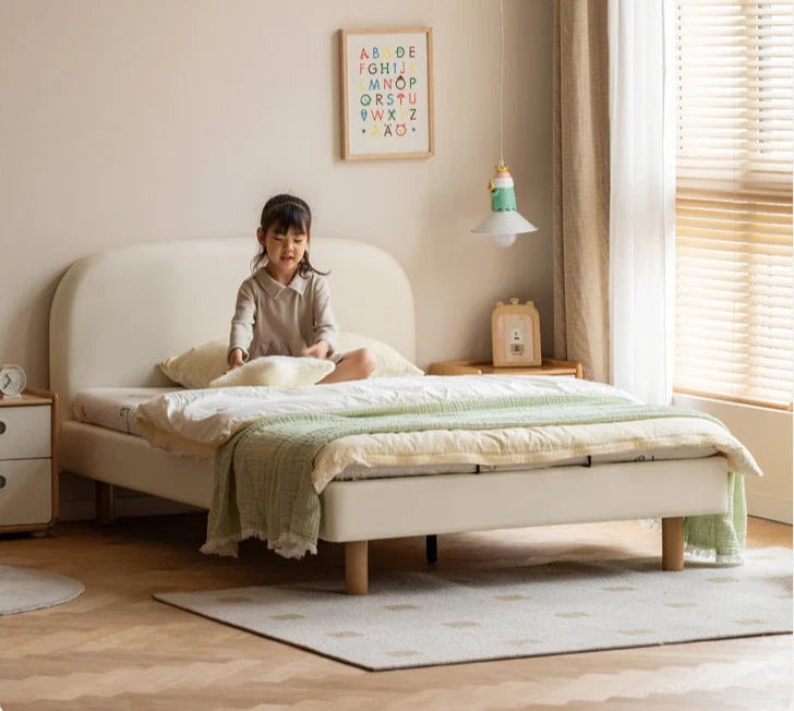 Organic leather Сhildren's bed cream bed<