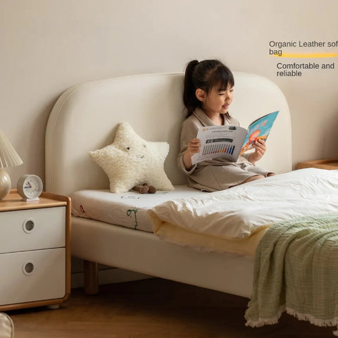 Organic leather Сhildren's bed cream bed<