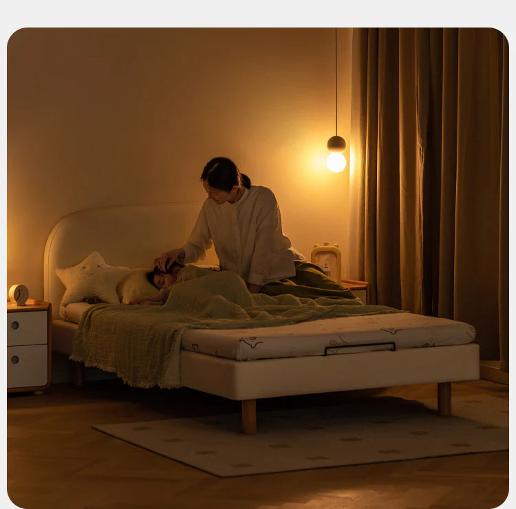 Organic leather Сhildren's bed cream bed<