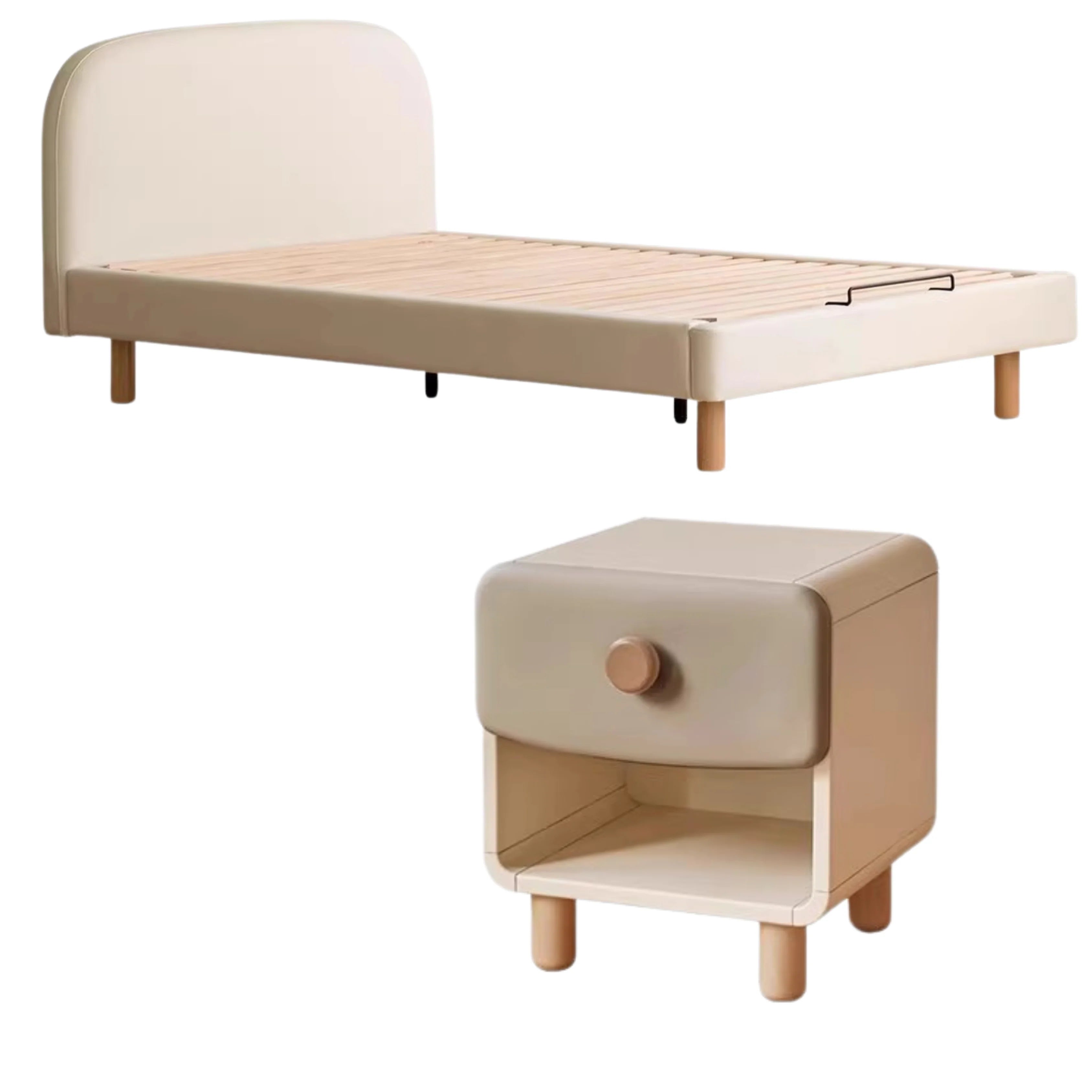 Organic leather Сhildren's bed cream bed<