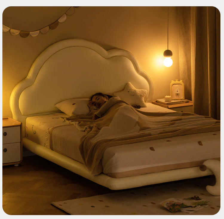 Сream style Organic Leather kid's Cloud Bed, suspended bed<