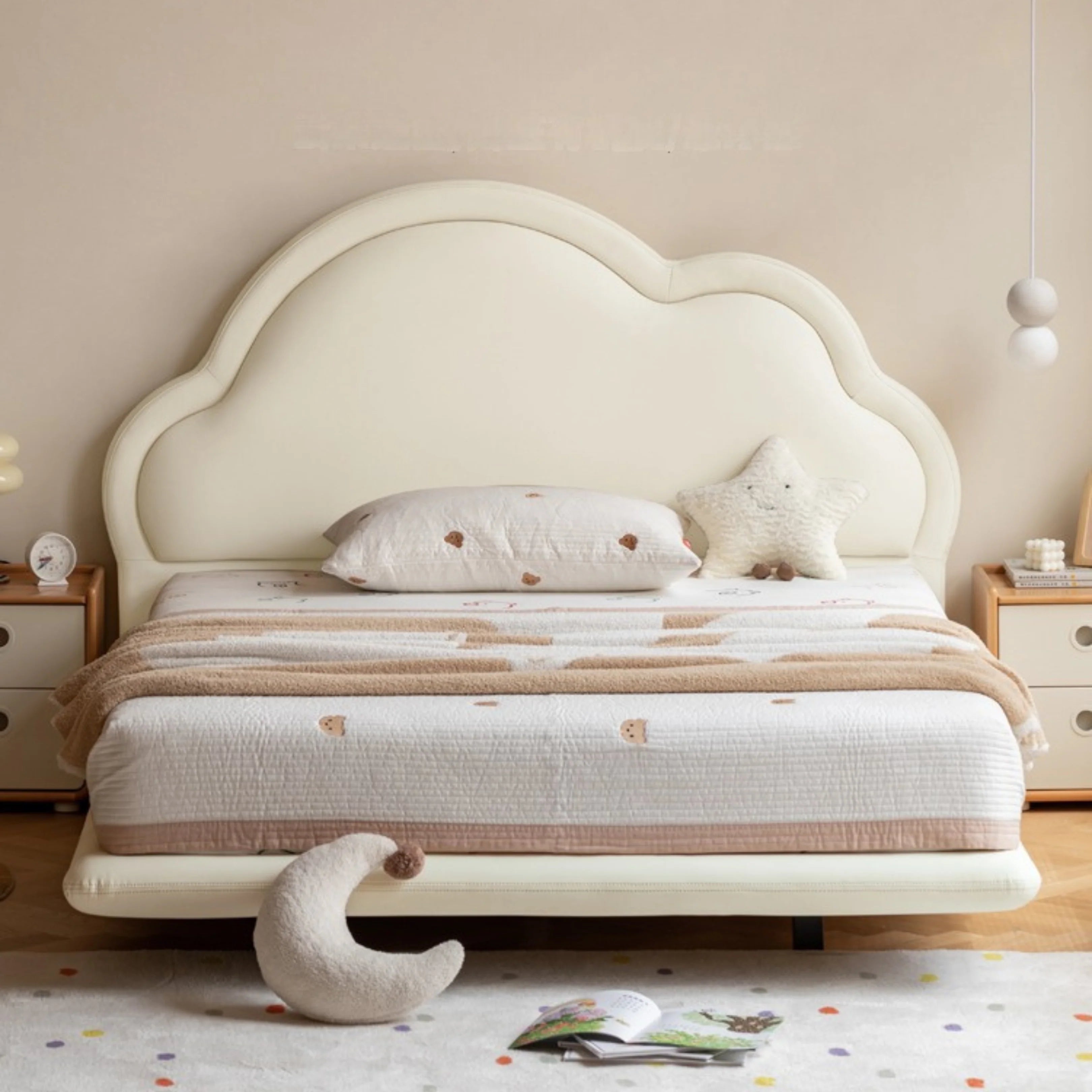 Сream style Organic Leather kid's Cloud Bed, suspended bed<