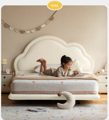 Сream style Organic Leather kid's Cloud Bed, suspended bed<
