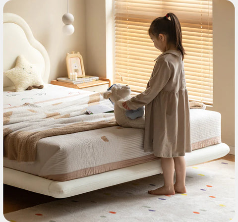 Сream style Organic Leather kid's Cloud Bed, suspended bed<