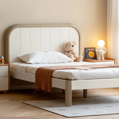 Poplar solid wood kids bed white cream<