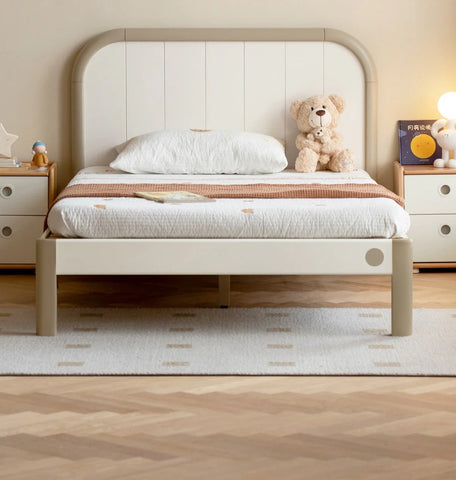 Poplar solid wood kids bed white cream<