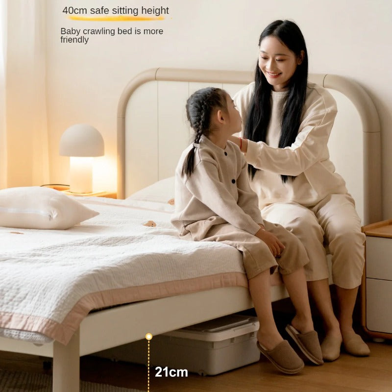 Poplar solid wood kids bed white cream<