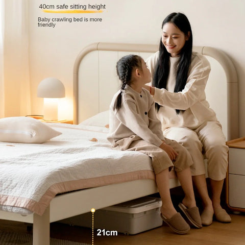 Poplar solid wood kids bed white cream<