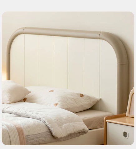 Poplar solid wood kids bed white cream<