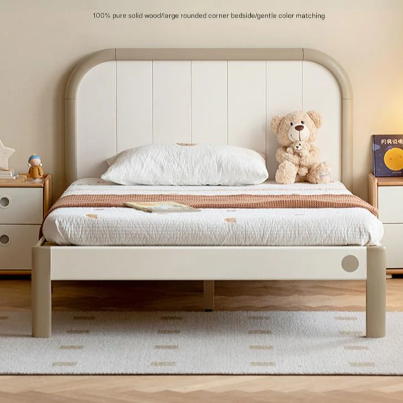 Poplar solid wood kids bed white cream<