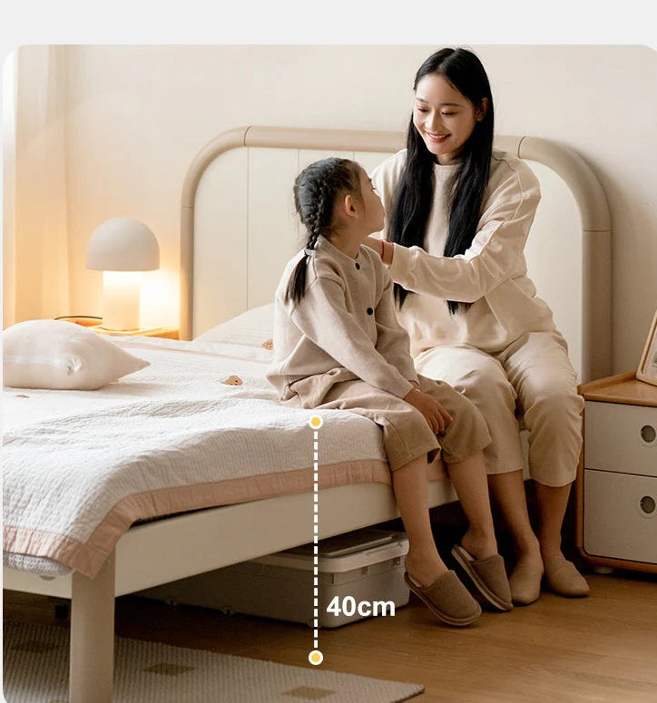 Poplar solid wood kids bed white cream<