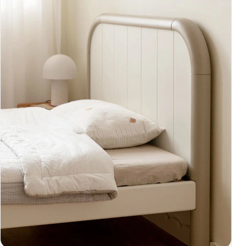 Poplar solid wood kids bed white cream<