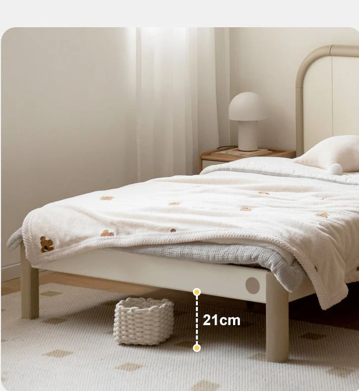 Poplar solid wood kids bed white cream<