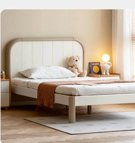 Poplar solid wood kids bed white cream<