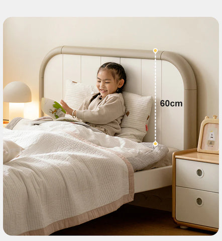 Poplar solid wood kids bed white cream<