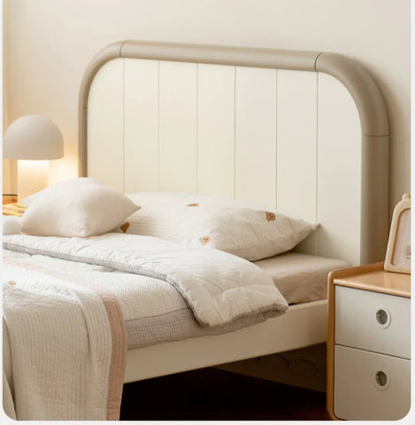 Poplar solid wood kids bed white cream<