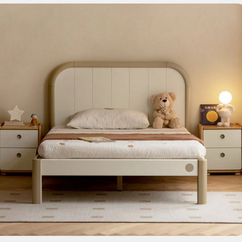 Poplar solid wood kids bed white cream<