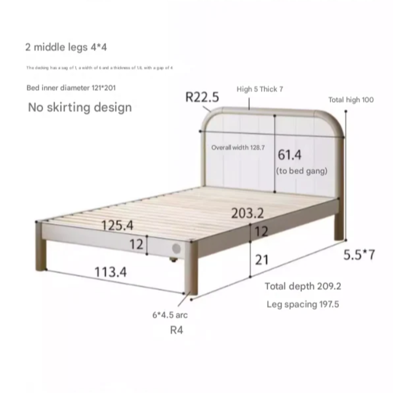 Poplar solid wood kids bed white cream<