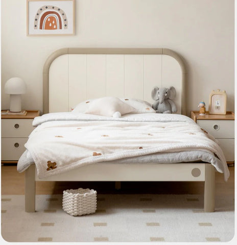 Poplar solid wood kids bed white cream<