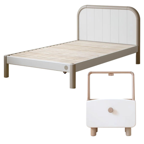 Poplar solid wood kids bed white cream<
