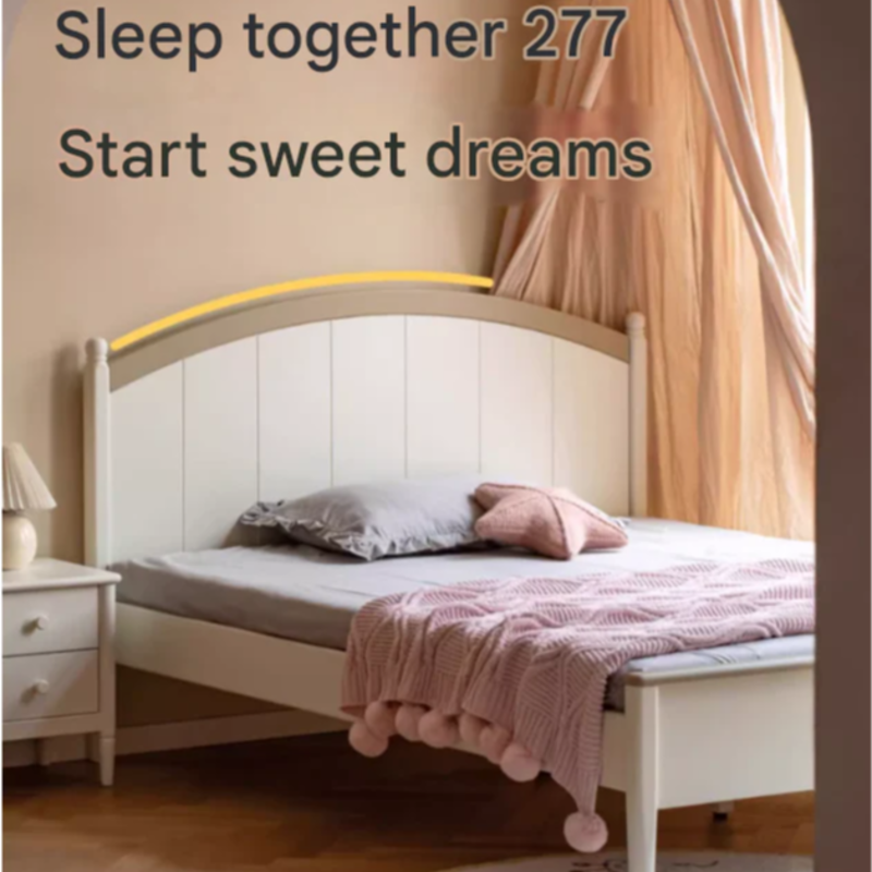 Rubber wood Cream Style Children's Bed White<