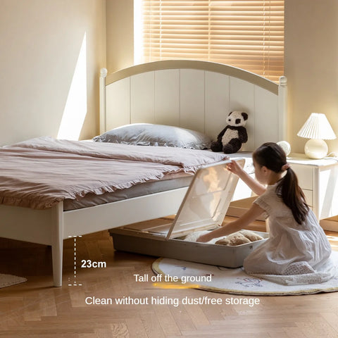 Rubber wood Cream Style Children's Bed White<