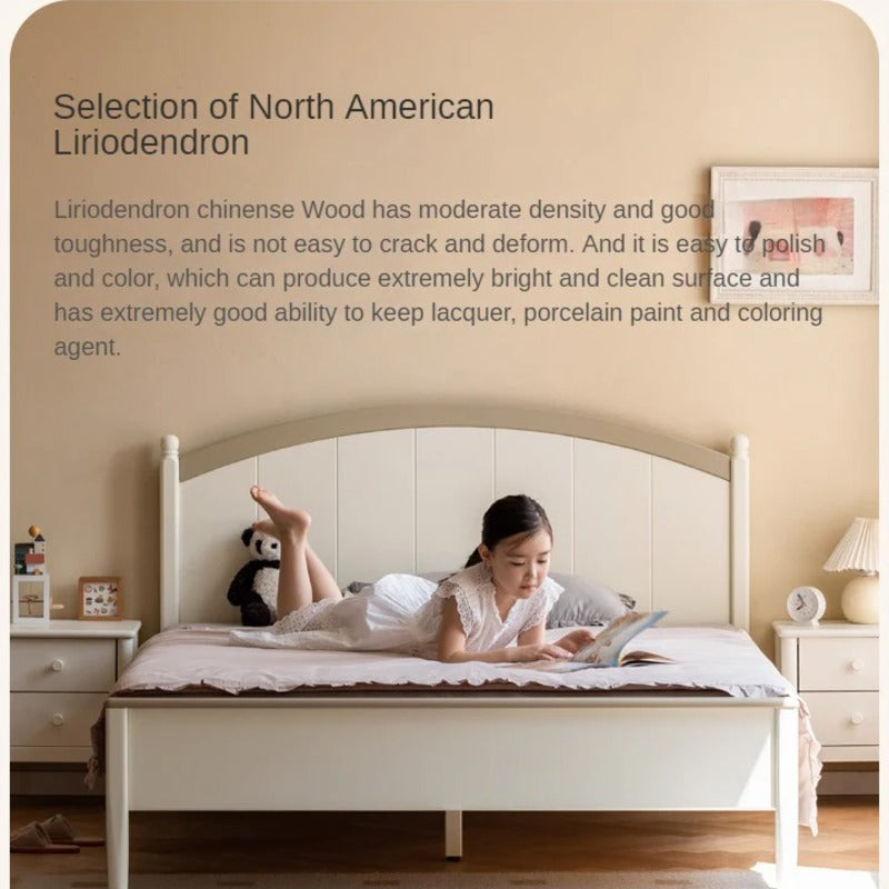 Rubber wood Cream Style Children's Bed White<