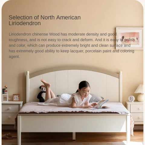 Rubber wood Cream Style Children's Bed White<