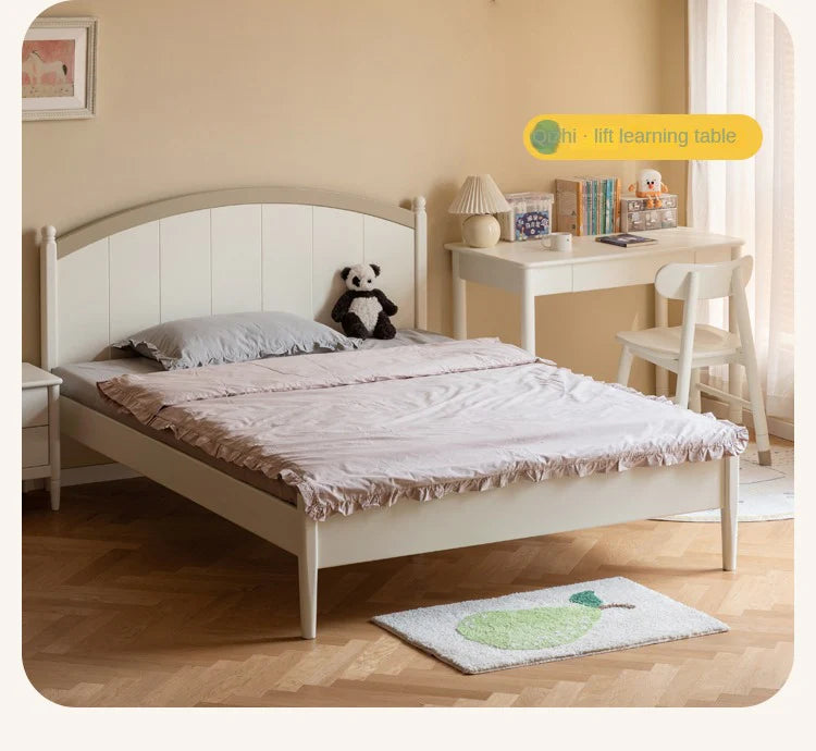 Rubber wood Cream Style Children's Bed White<
