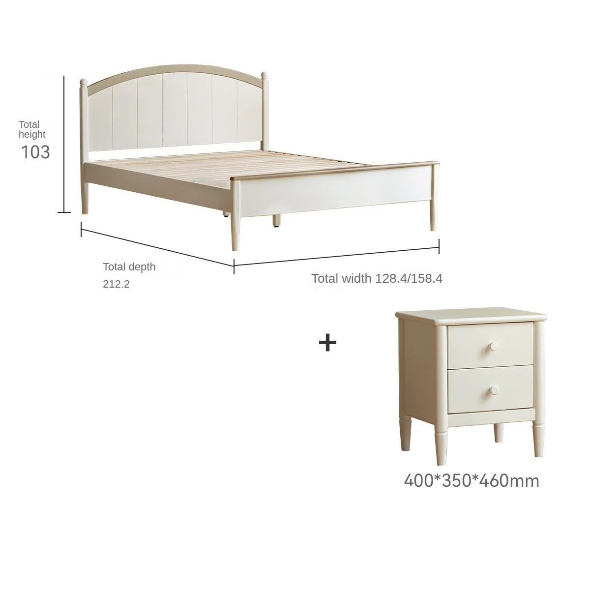 Rubber wood Cream Style Children's Bed White<