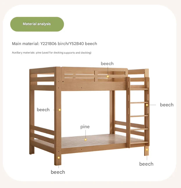 Rubber wood, Beech Solid Wood Children's Bunk Bed Cream Style White.