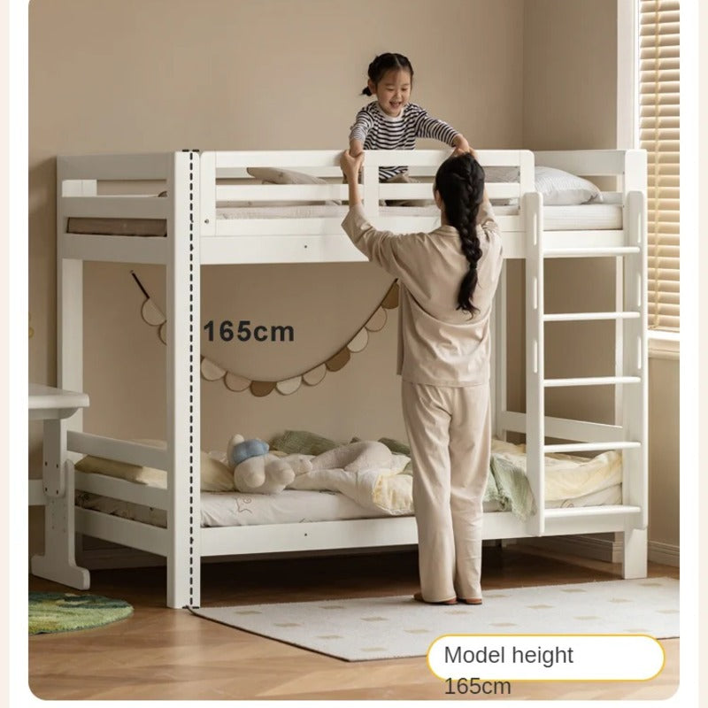 Rubber wood, Beech Solid Wood Children's Bunk Bed Cream Style White.