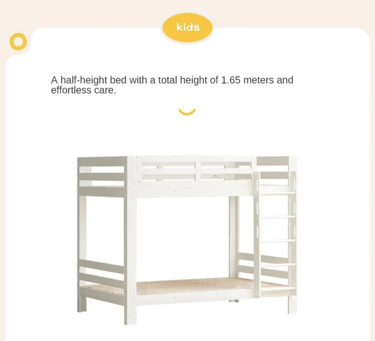 Rubber wood, Beech Solid Wood Children's Bunk Bed Cream Style White.