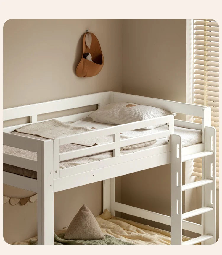 Rubber wood, Beech Solid Wood Children's Bunk Bed Cream Style White.