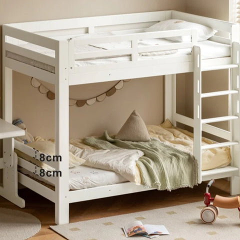Rubber wood, Beech Solid Wood Children's Bunk Bed Cream Style White.