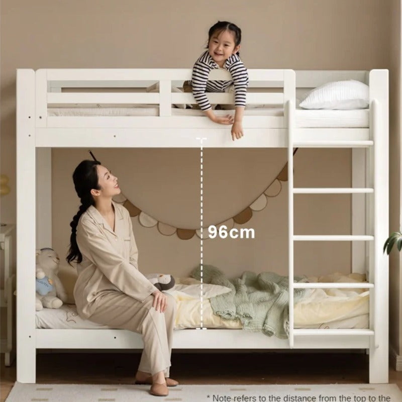 Rubber wood, Beech Solid Wood Children's Bunk Bed Cream Style White.