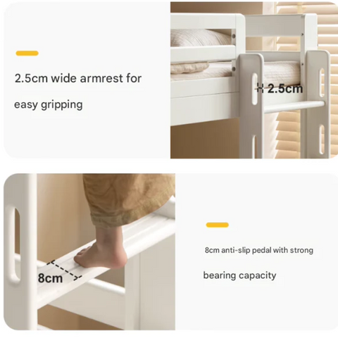Rubber wood, Beech Solid Wood Children's Bunk Bed Cream Style White.