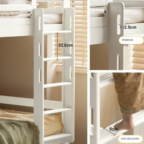 Rubber wood, Beech Solid Wood Children's Bunk Bed Cream Style White.