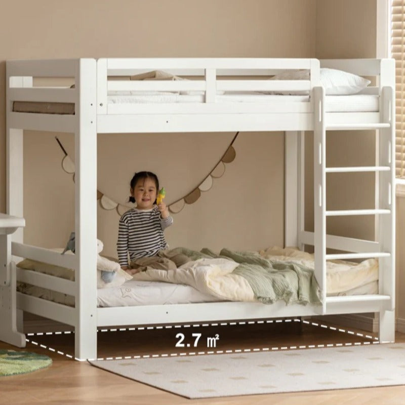 Rubber wood, Beech Solid Wood Children's Bunk Bed Cream Style White.