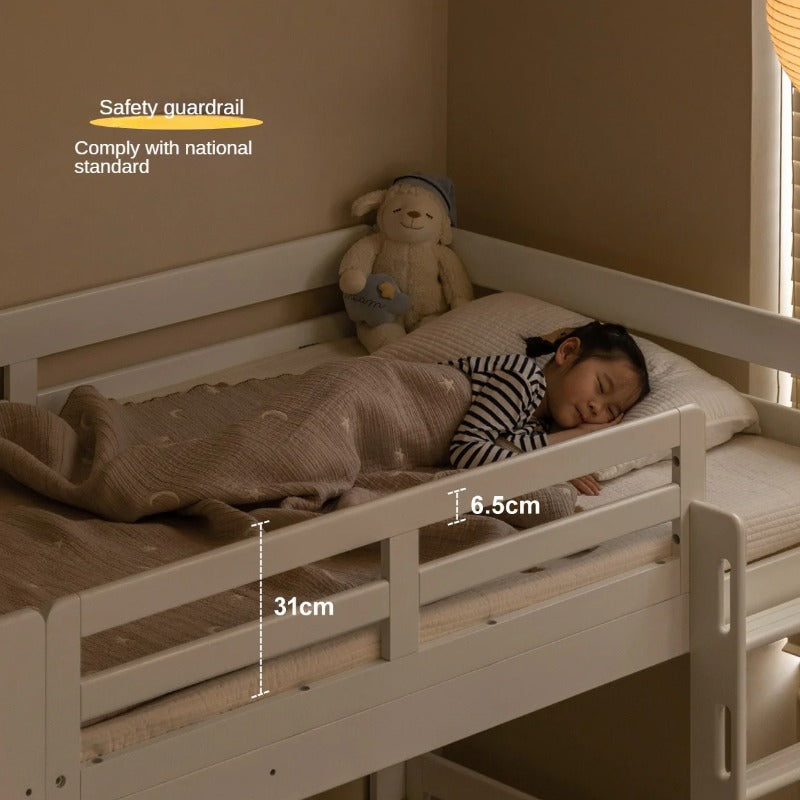 Rubber wood, Beech Solid Wood Children's Bunk Bed Cream Style White.