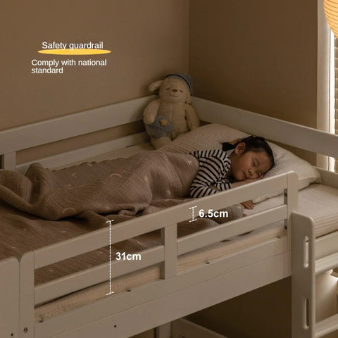 Rubber wood, Beech Solid Wood Children's Bunk Bed Cream Style White.